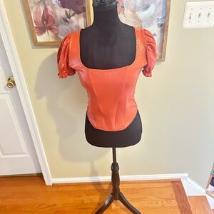 🧡Elegant Burnt Orange Puff Sleeve Corset Blouse🧡